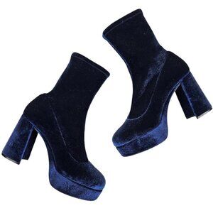 Miu Miu Blue Velvet Platform Chunky Heel Sock Boots Size 36